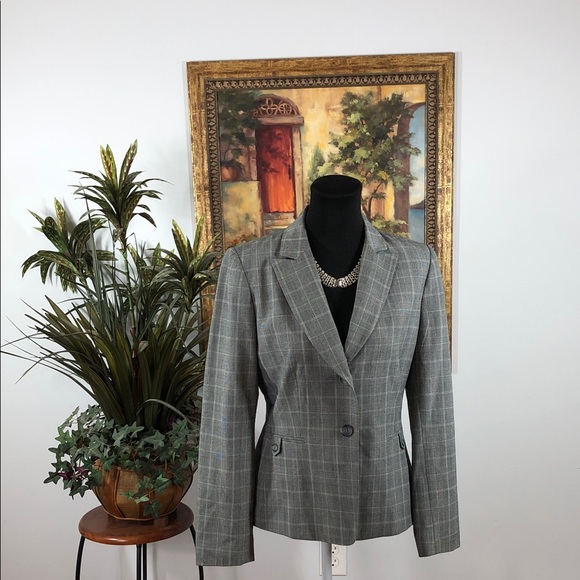 Tahari ASL Jackets & Blazers - Tahari ASL Gray Plaid Women's Blazer Two Button Front Lapel Notch Collar Preppy